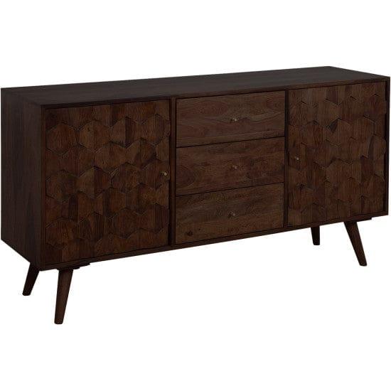 Sheesham Wood Geneva Sideboard with Three Drawer 145x40x75 CM (Walnut Finish) - Ouch Cart 