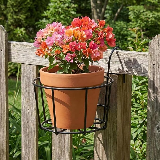 Product image Worthy Shoppee Round Metal Hanging Flower Pot Stand for Railing | Balcony & Outdoor Planter Pot Holder | Indoor Garden Gamla Stand | Plant Stand for Balcony (