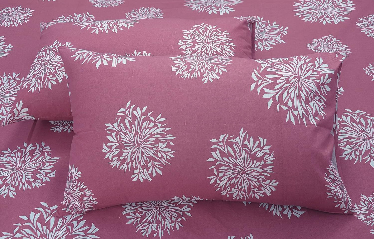 Double Fitted Cotton Bedsheet with 2 Pillow Covers | 220 Thread Count | Superfine Fabric | Botanical Print | Elastic Fitted Bedsheet for Adults | Summer Bedding