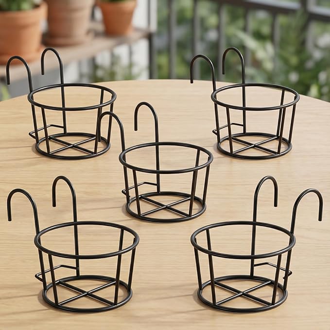 Round Metal Hanging Flower Pot Stand for Balcony Railing | Outdoor & Indoor Planter Holder