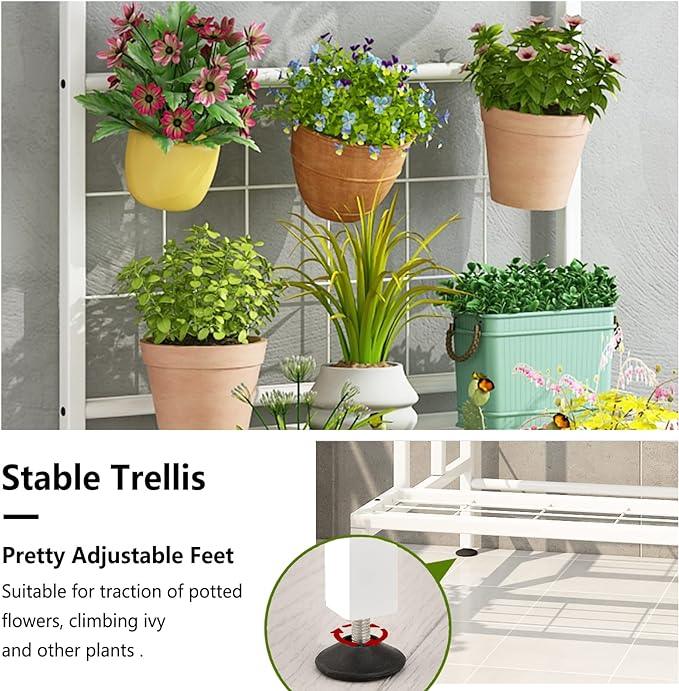 Plant Stand 3-Tier Hanging Shelves Flower Pot Organizer Multiple Flower Display Holder Indoor Outdoor Heavy Duty Potted Planter Rack Unit with Grid Panel for Living Room Balcony - Ouch Cart 