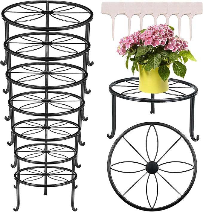 7-pack Metal Plant Stands, Plant Stand Outdoor Clearance, Anti-Rust Iron Flower Pot Stand Outdoor Indoor, Heavy Duty Black Plant Stand Indoor, Rustproof Metal Planter Container Round