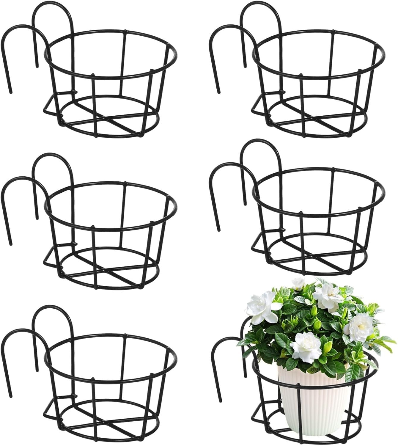 Product image Worthy Shoppee Round Metal Hanging Flower Pot Stand for Railing | Balcony & Outdoor Planter Pot Holder | Indoor Garden Gamla Stand | Plant Stand for Balcony (