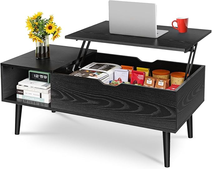 OLIXIS Wood Lift Top Coffee Table with Hidden Compartment and Large Storage Shelf, Lift Tabletop Dining Center Table for Home Living Room Office-OUCH CART | Coffee table