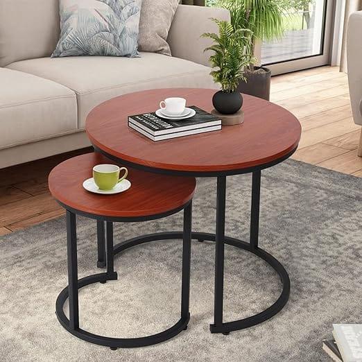 Coffee Tables for Living Room - Small Round Coffee Table Set of 2 Metal Frame - Ouch Cart 