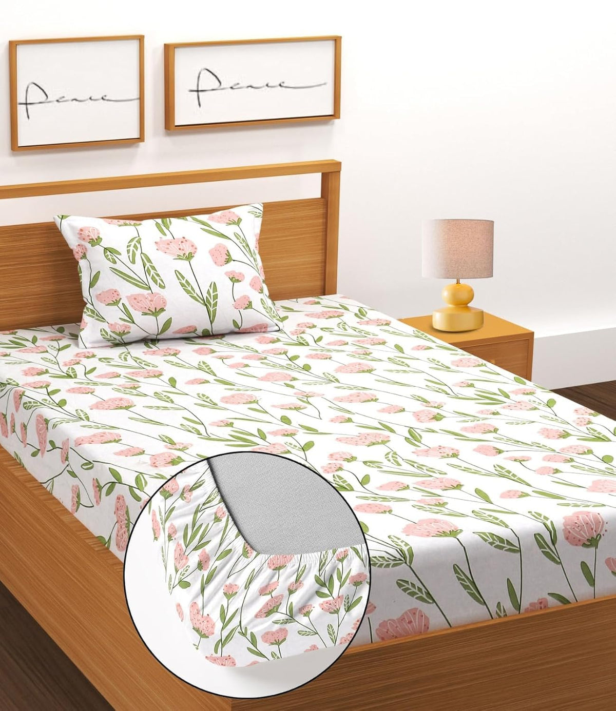 Cotton Double King Bedsheet Set with 2 Matching Pillow Covers | 200 Thread Count | Superfine Botanical Print | Soft & Breathable Flat Bedsheet