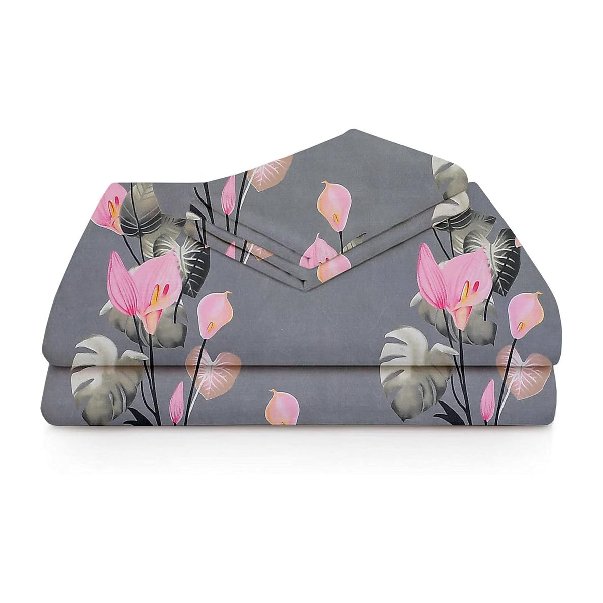 Glace Cotton Single Bedsheet with 1 Pillow Cover | 220 Thread Count | Superfine Floral Print Flat Bedsheet | Soft & Comfortable Summer Bedding for Adults