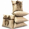 Satin Bow Cushion Covers with Quilted Diamond Pattern, 16 x 16 Inch, Set of 5