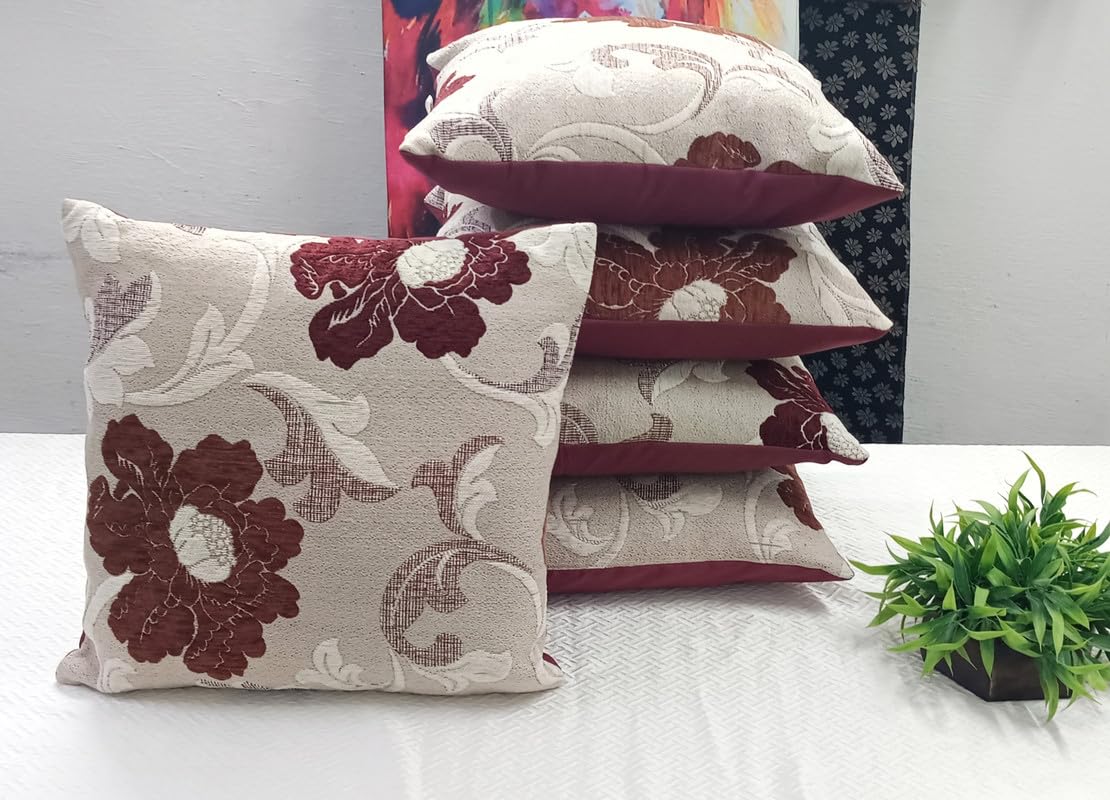 Designer Floral Cushion Covers 16 x 16 Inch, Set of 5