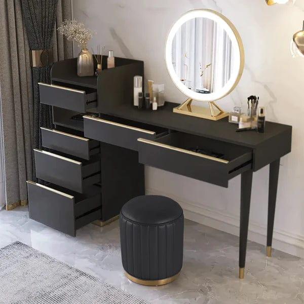 Lifewit Vanity Desk Set with Mirror and Lights, Black Makeup Dressing Table with 6 Drawers & Stool, Adjustable Brightness, Suitable for Bedroom/Bathroom, Wooden Frame - Ouch Cart 