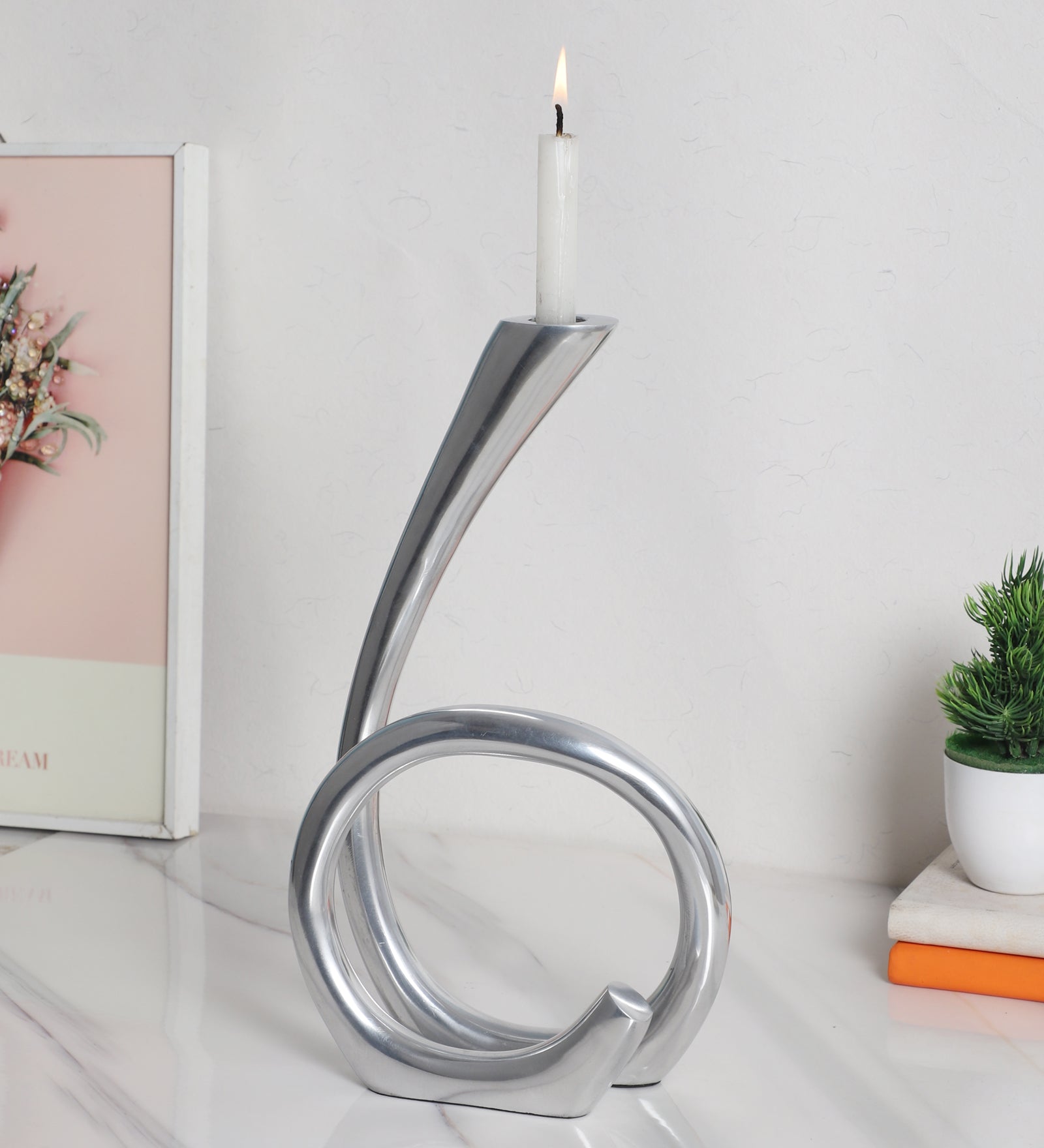 Flame Twisted Candle Holder Silver- ouch cart 