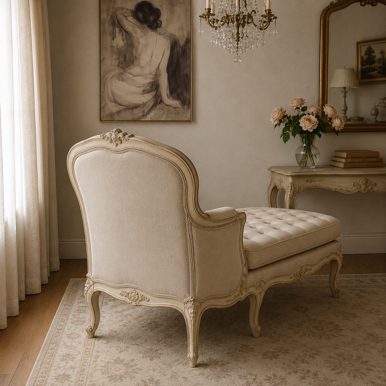 Luxury Tufted Chaise Lounge | Elegant French Style Upholstered Daybed for Bedroom & Living Room
