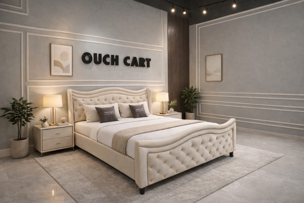 White Upholstered Bed with Plush Headboard – Classic Design for Modern Bedrooms