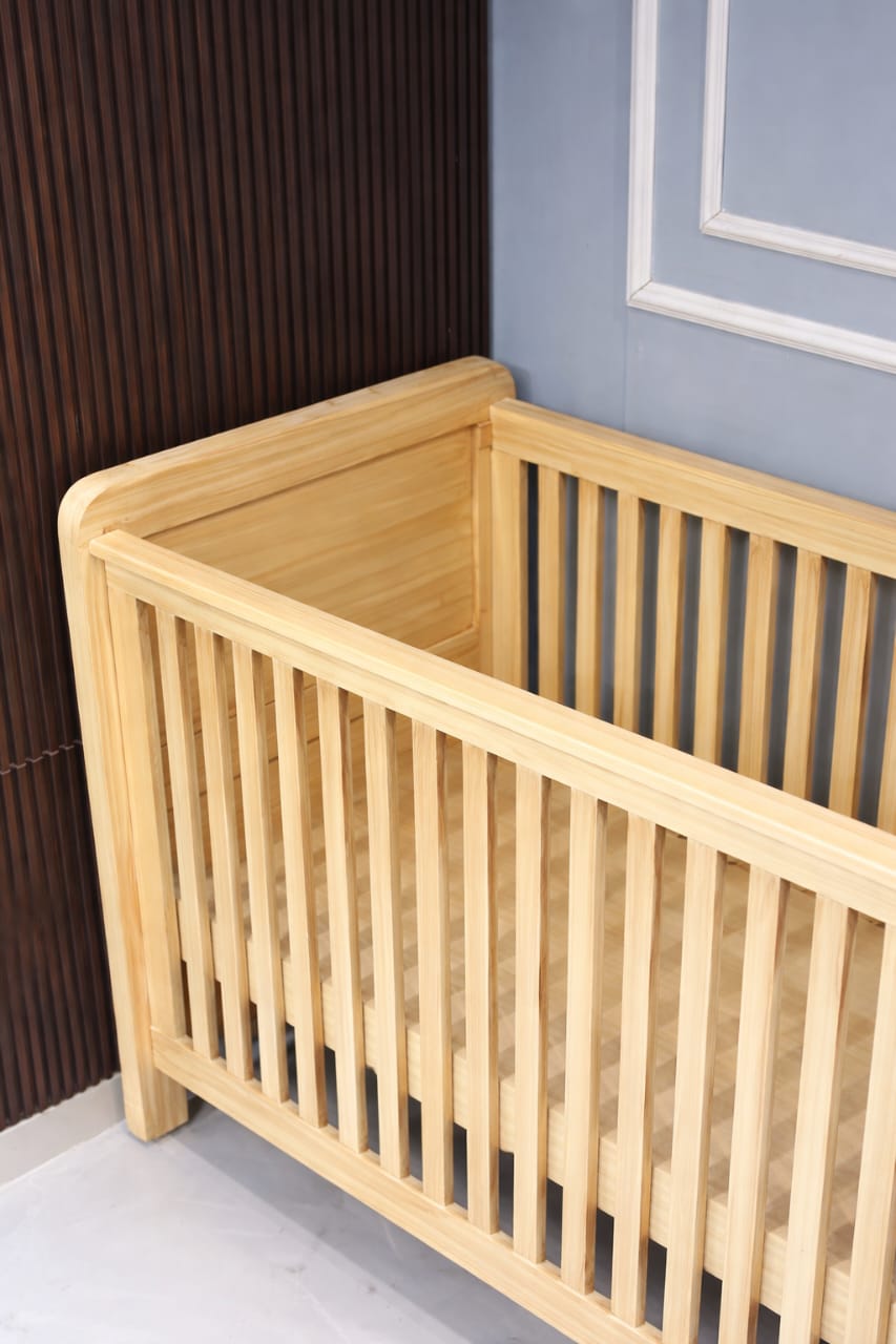 Ouch Cart Wooden Baby Crib Bed – Solid Wood Infant Cot with Slatted Design