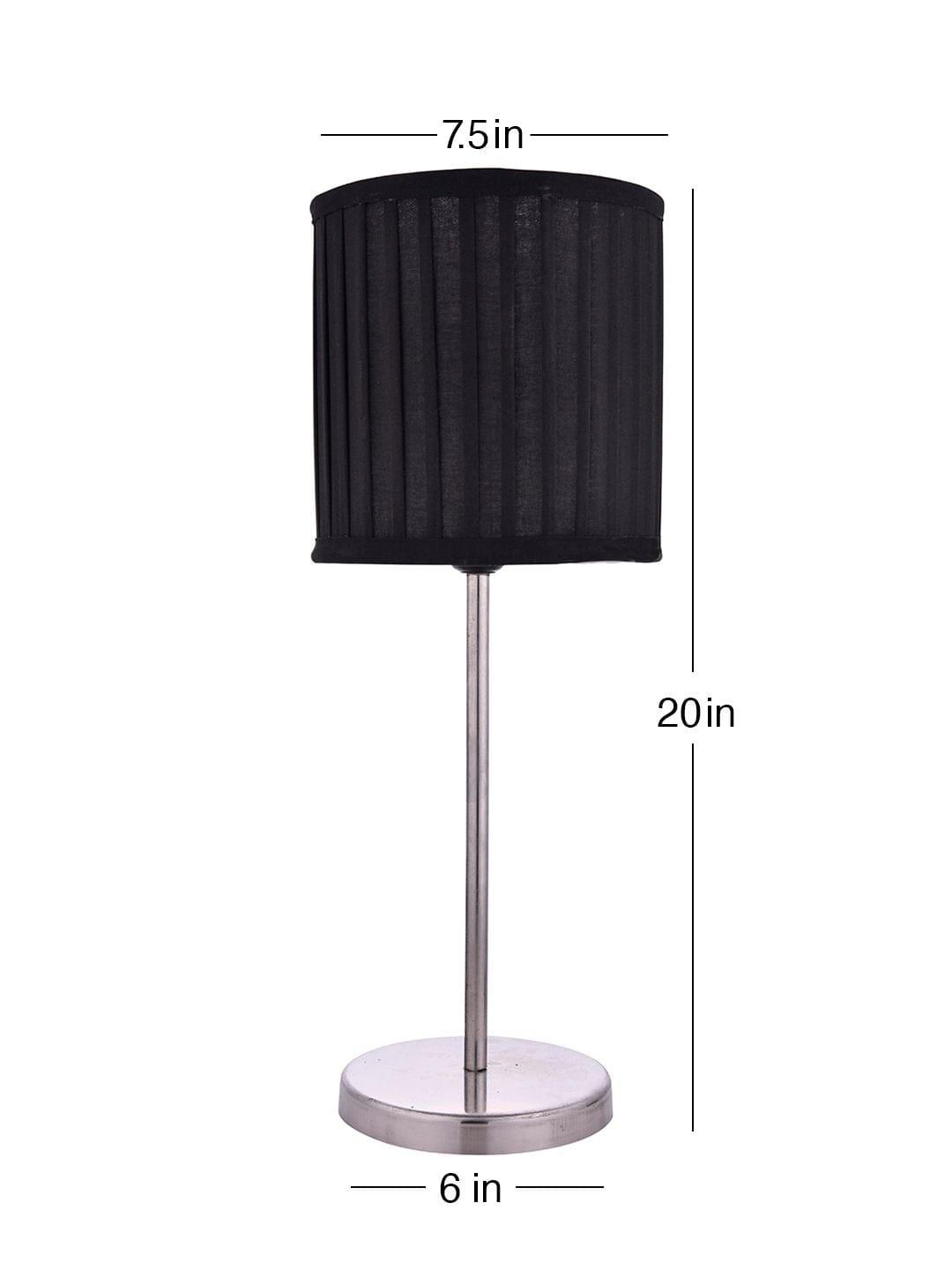 Metal Chrome Finish Lamp with Pleeted Cotton Black Shade - Ouch Cart 