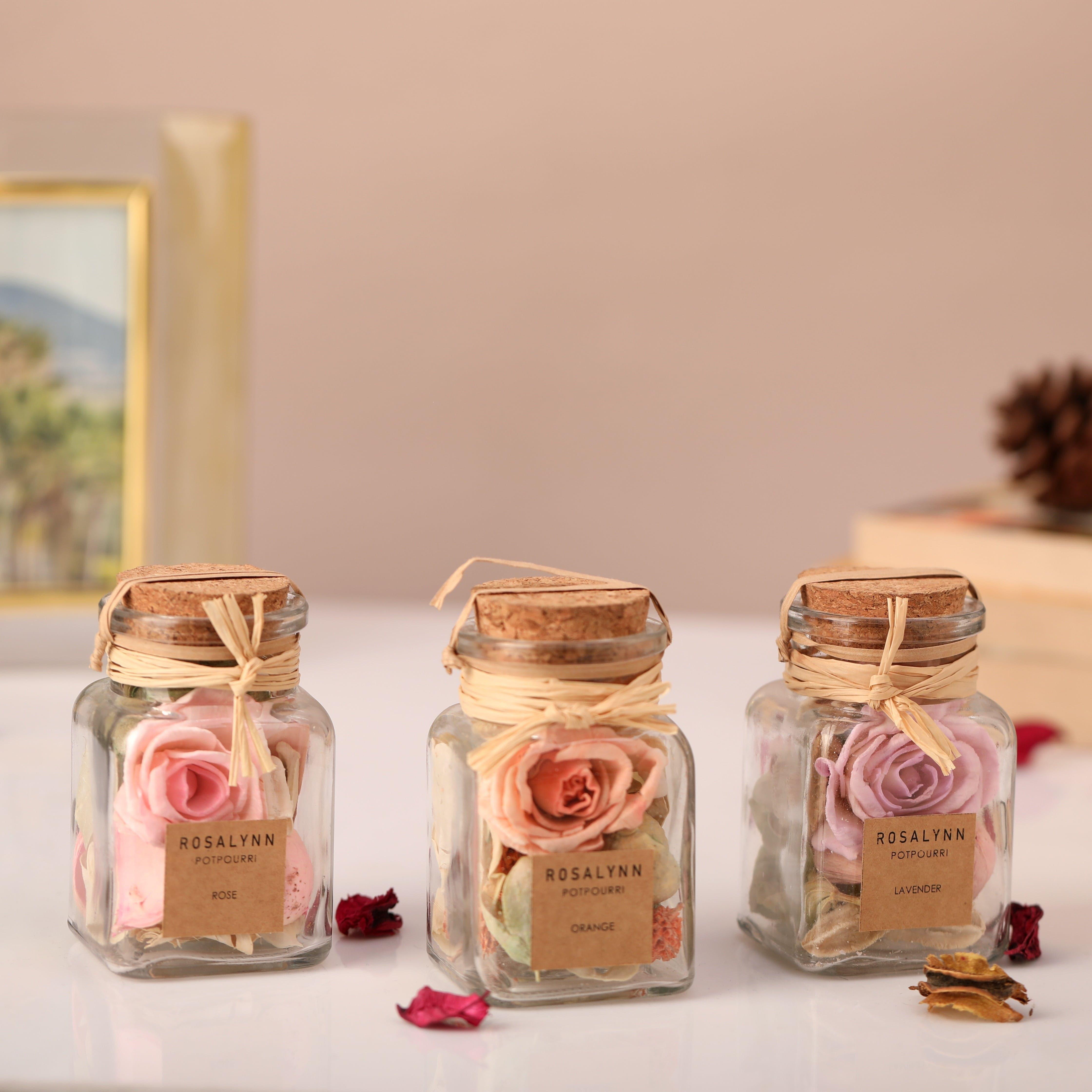 Lea Dried Floral Pastel Potpourri set of 3 (small)fusia rose, lilac lavender, peach belani - Ouch Cart 