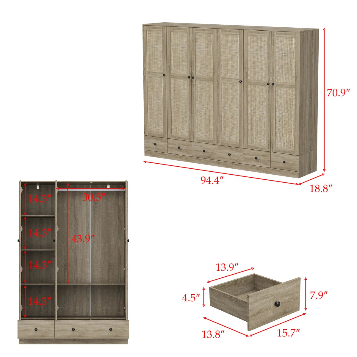 94.4"W Large Wardrobe