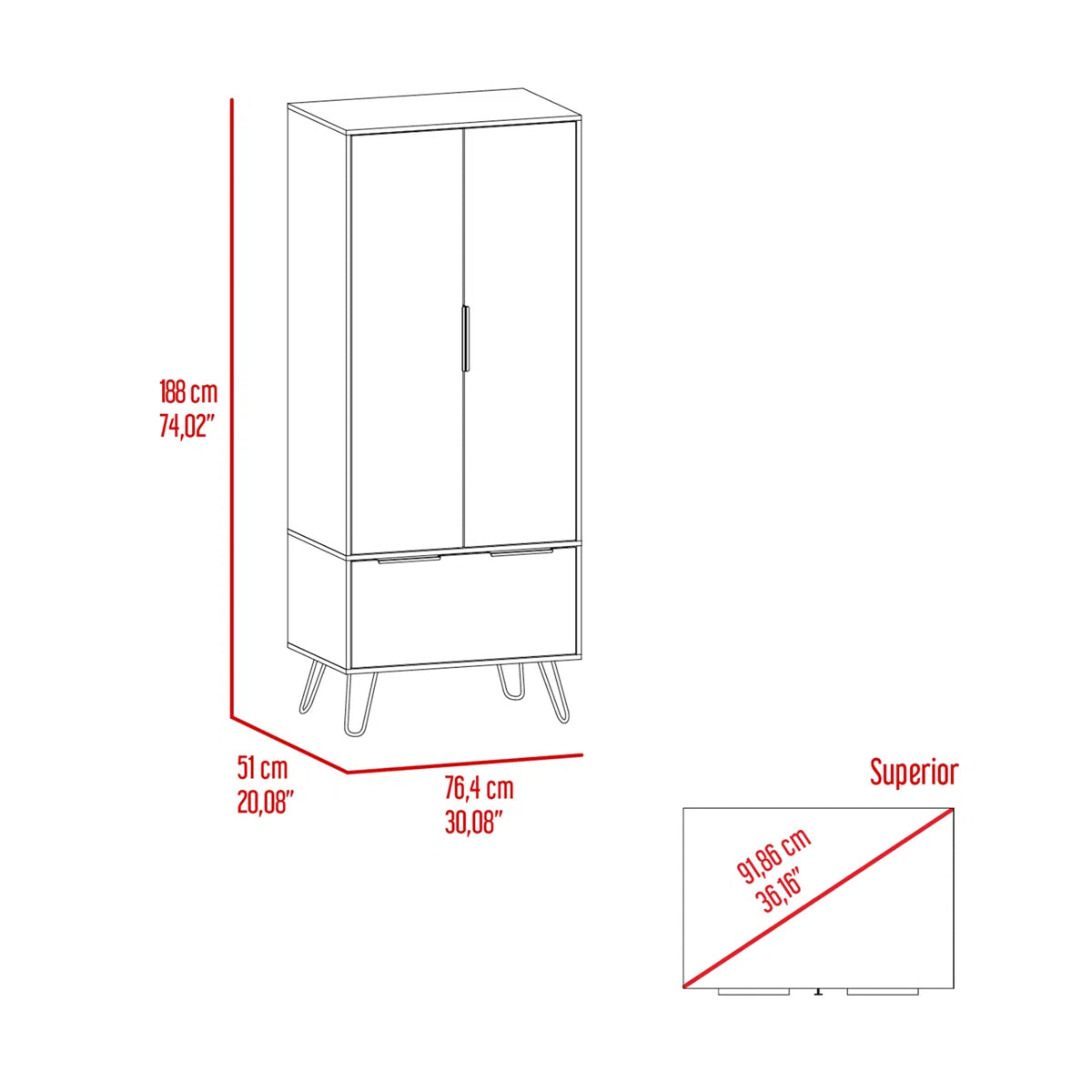 Light Oak Wooden Wardrobe With 2-Doors And 1-Drawer