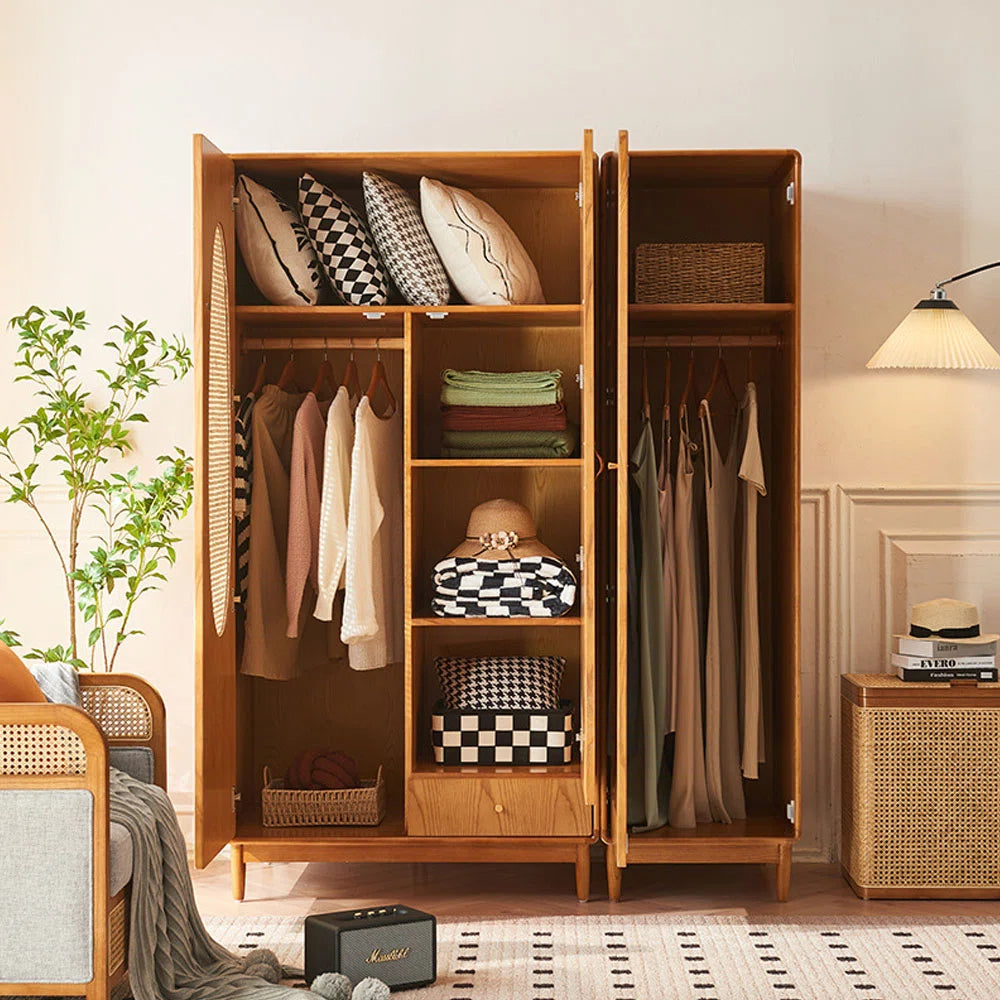 Wood Double Door Storage Cabinet With Drawers Armoire