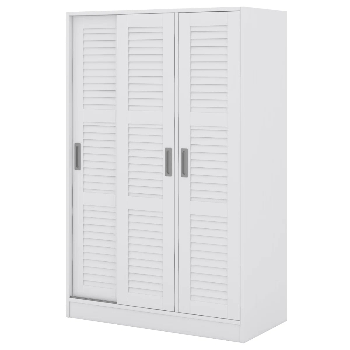 Solid Wood Wardrobe With 3 Louvered Sliding Doors, Shelves Included, Clothing Storage Cabine