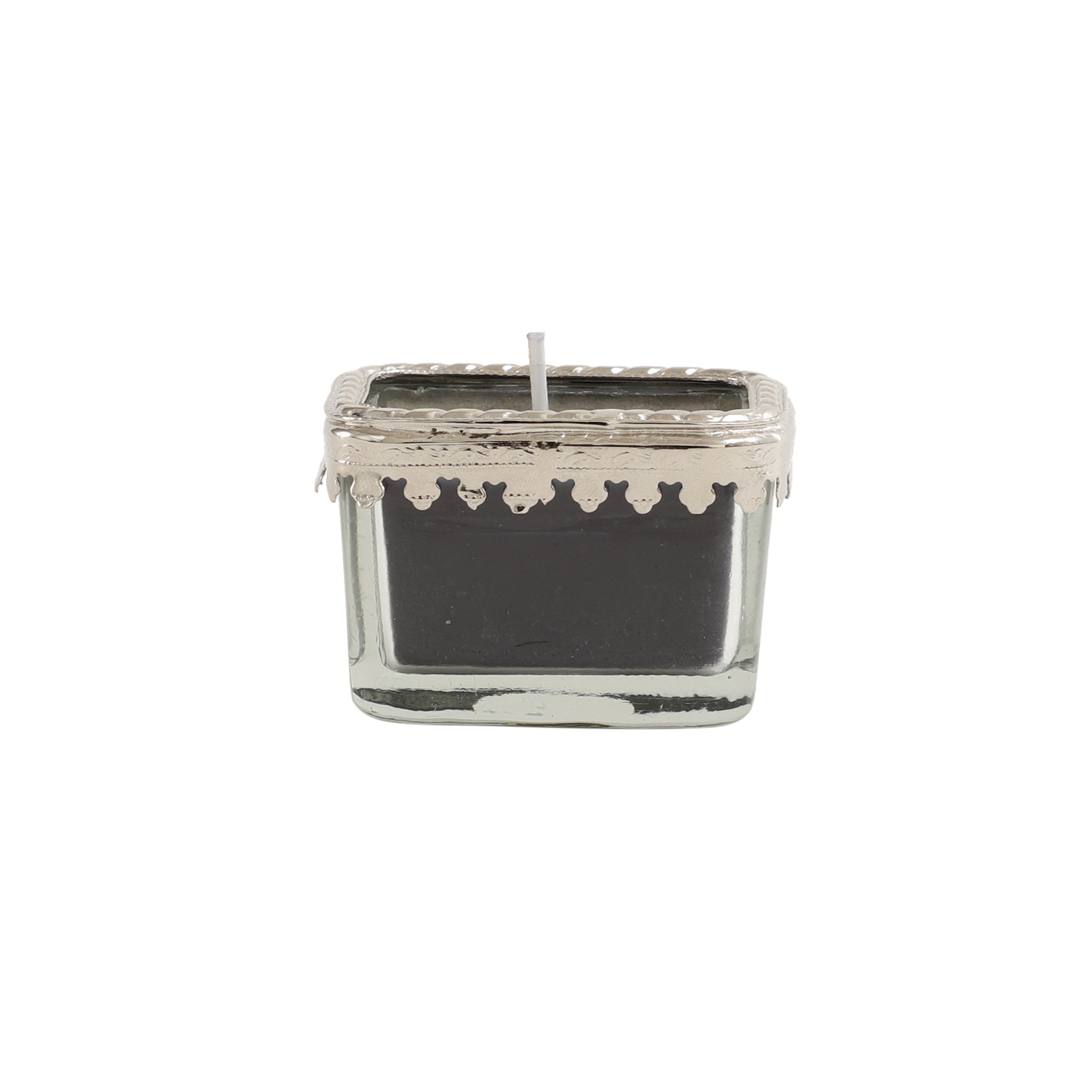 black velvet Scented candle glass jar with Silver Ring