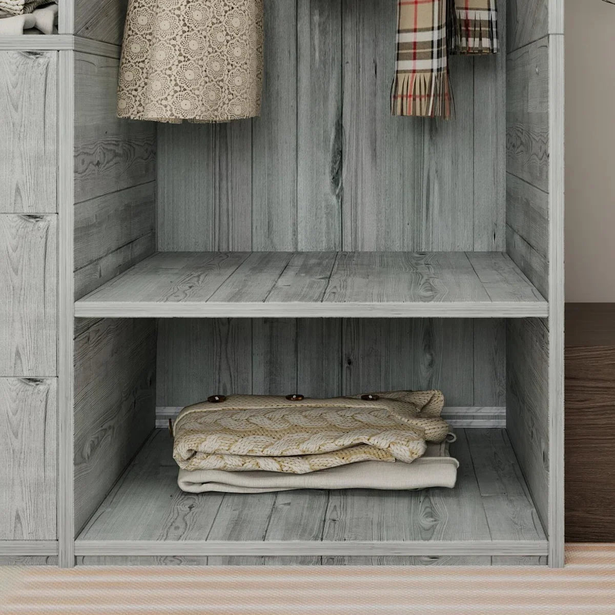 Open Wooden Wardrobe In Bedroom
