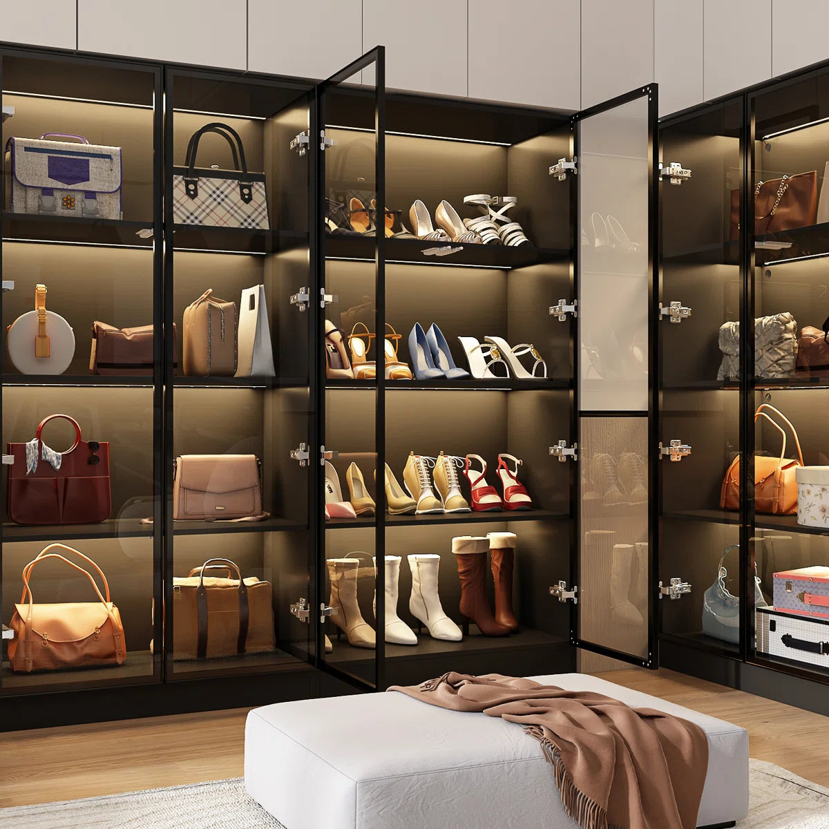 Maudena Armoire With Glass Door and LED Light