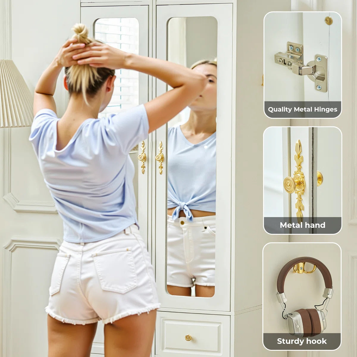 Armoire Wardrobe Closet & Wardrobe Cabinet With 6 Drawers And 2 Mirrors & With Hanging Rod & Sensor Lights
