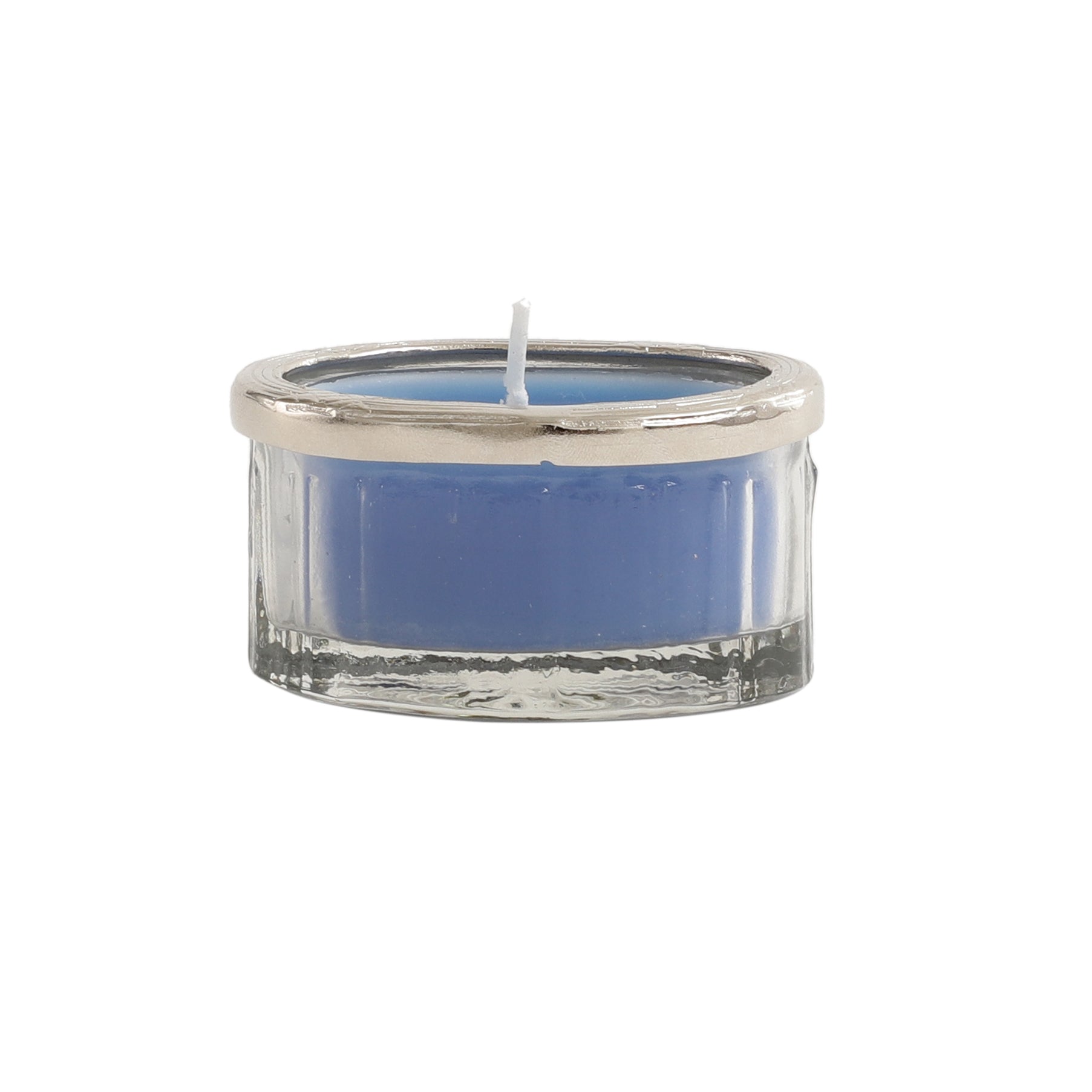 ocean breeze blue Scented candle jar with Silver ring