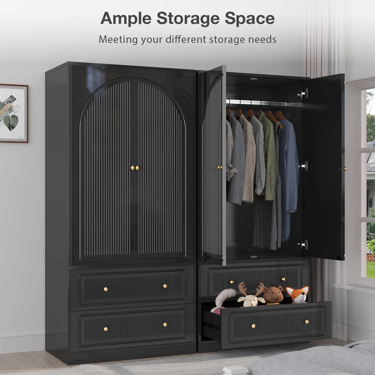 Winston Porter 70" Tall Wardrobe Armoire, Wooden Wardrobe Closet With Drawers, Coat Closet For Bedroom, Apartment, Dorm, White & Black