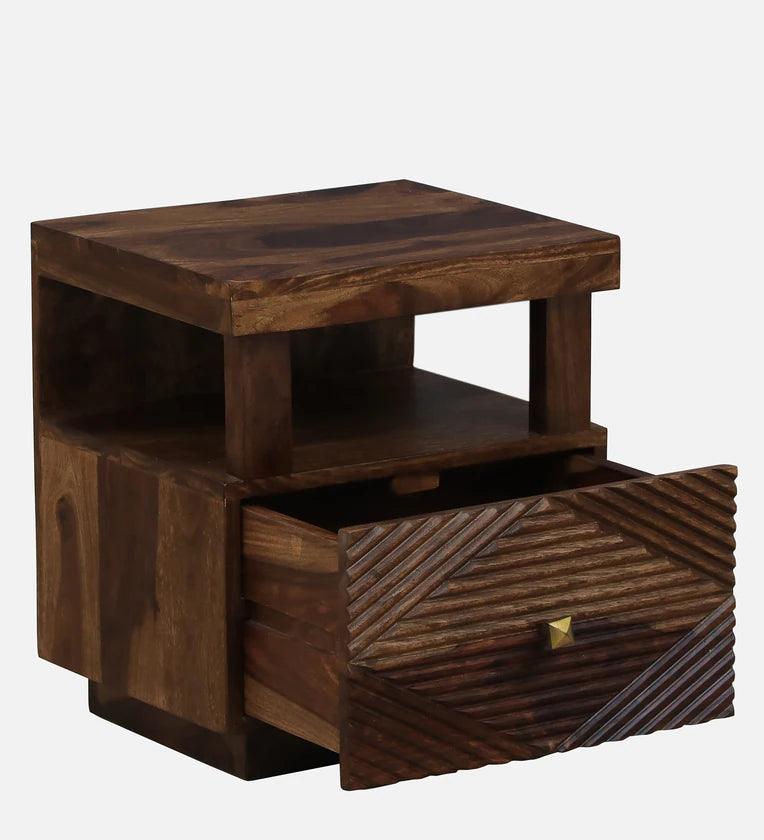 Sheesham Wood Bedside Table In Provincial Teak Finish With Drawers - Ouch Cart 