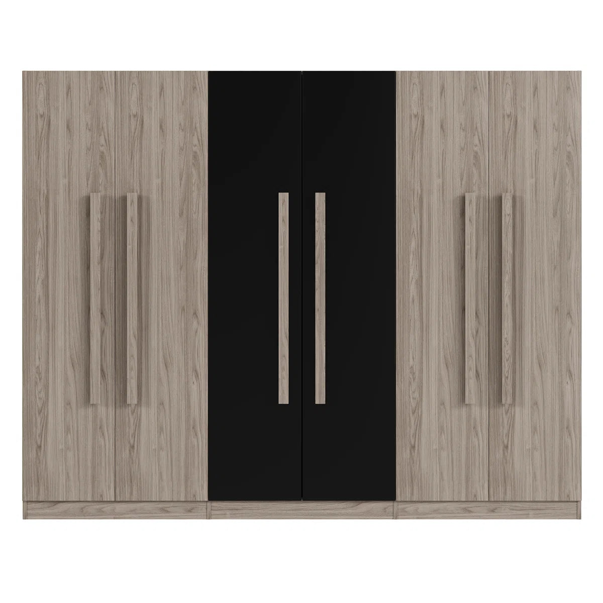 Wooden 6-Door Wardrobe Closet with 4 Drawers, Bedroom Storage Cabinet Armoire with Hanging Rods and Shelves, Clothes Organizer for Home,Black+Nature