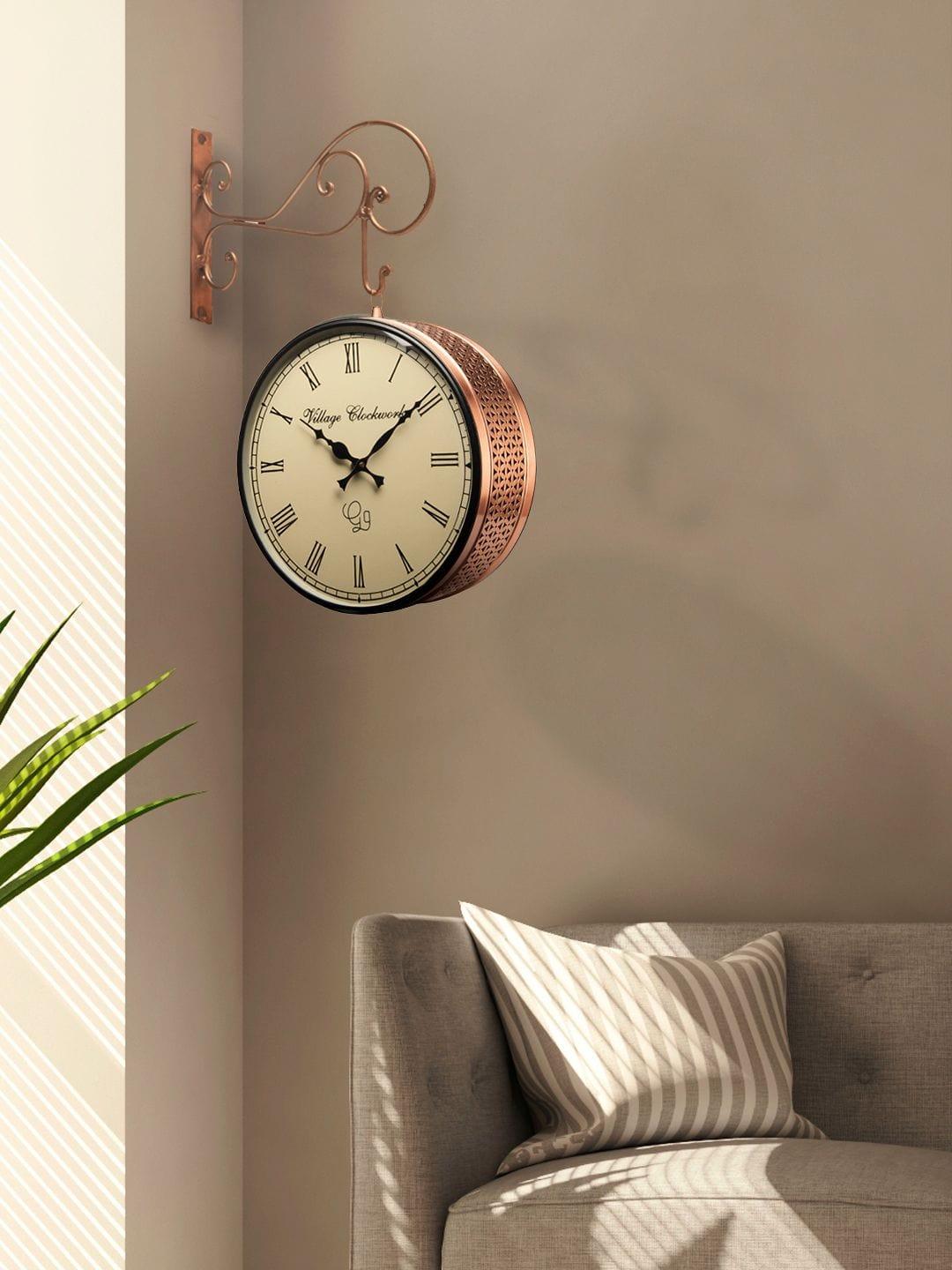 Double Sided Copper Jali Station Wall Clock 12 Inches - Ouch Cart 