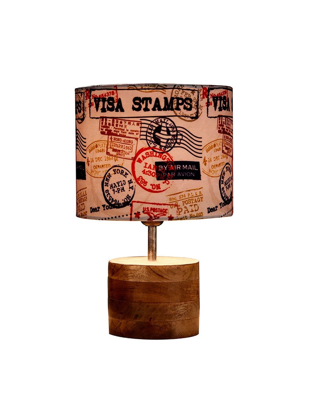 Wooden Brown Log Table Lamp with Multiple Stamps Shade - Ouch Cart 