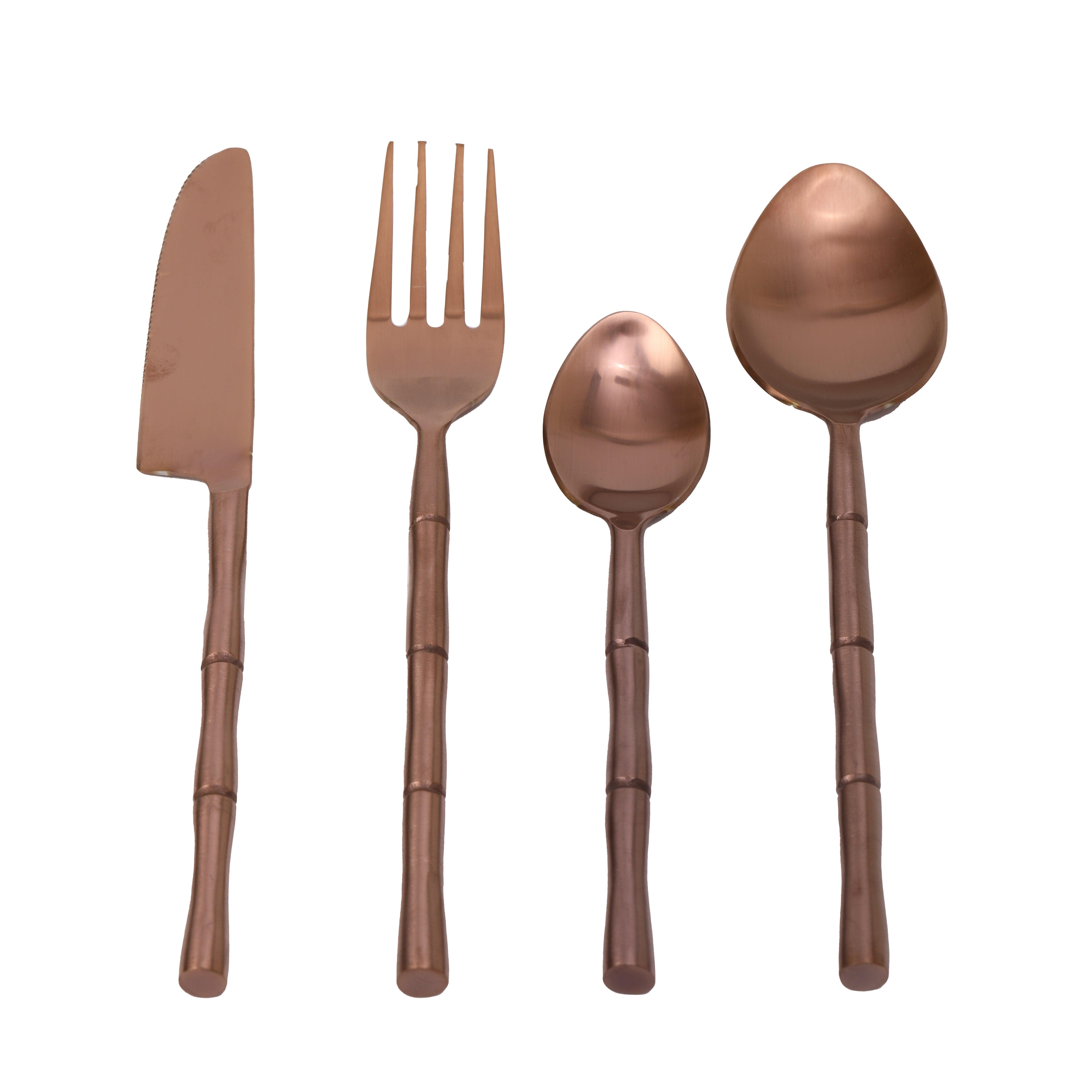 Bamboo Elegance Copper Cutlery Set of 16 - Ouch Cart 