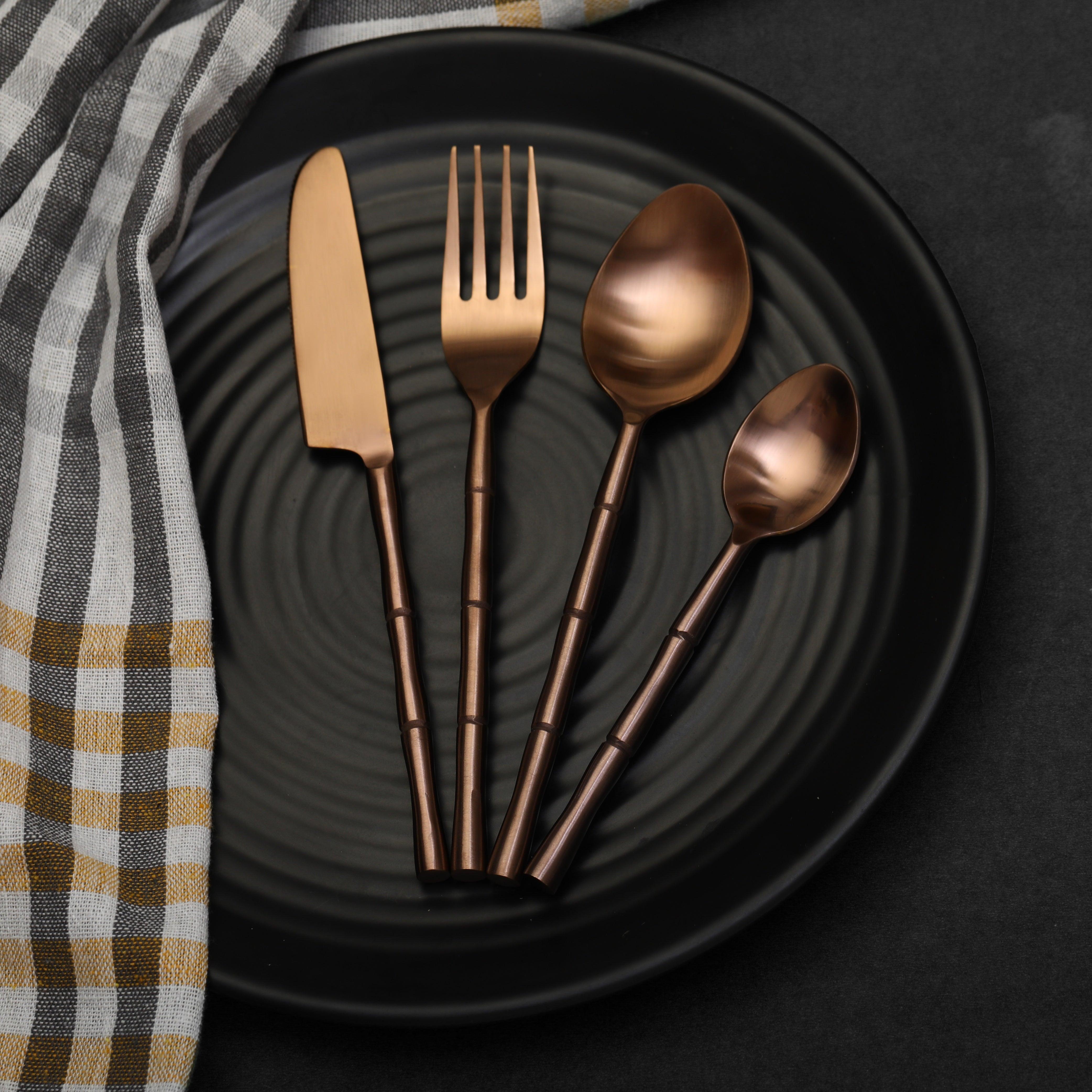 Bamboo Elegance Copper Cutlery Set of 16 - Ouch Cart 