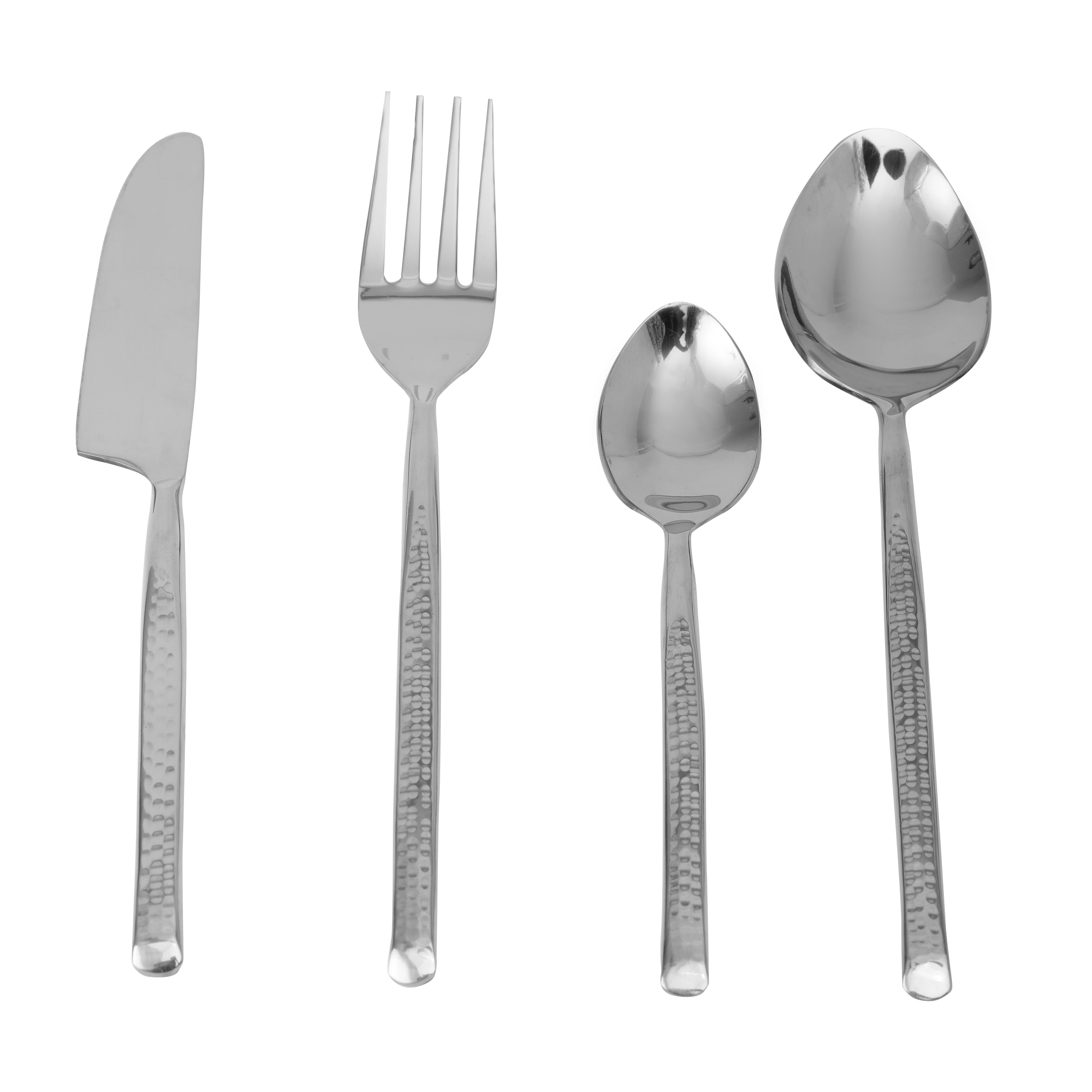 Artisan Dot Hammered Silver Cutlery Set of 16 - Ouch Cart 