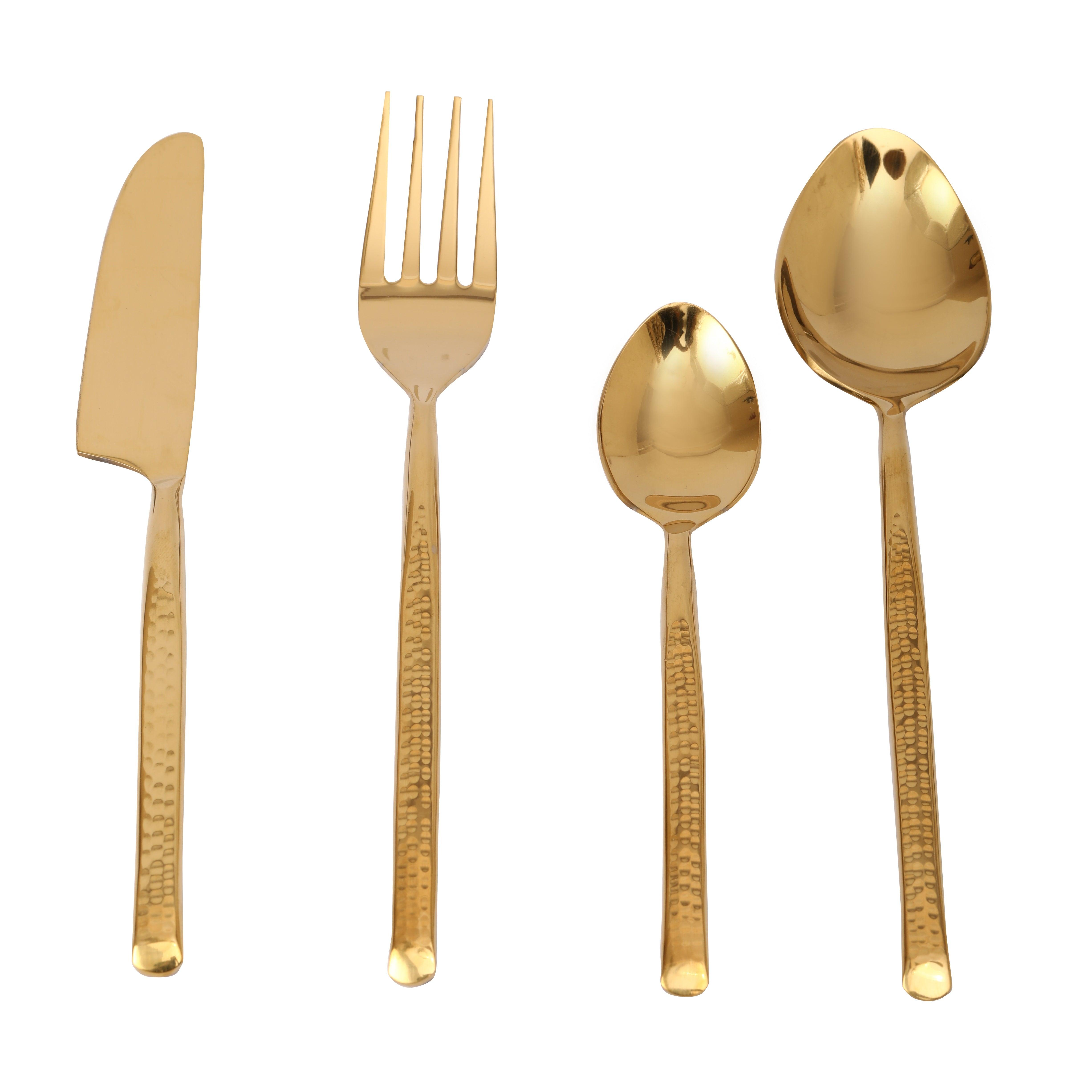 Artisan Dot Hammered Gold Cutlery Set of 16 - Ouch Cart 