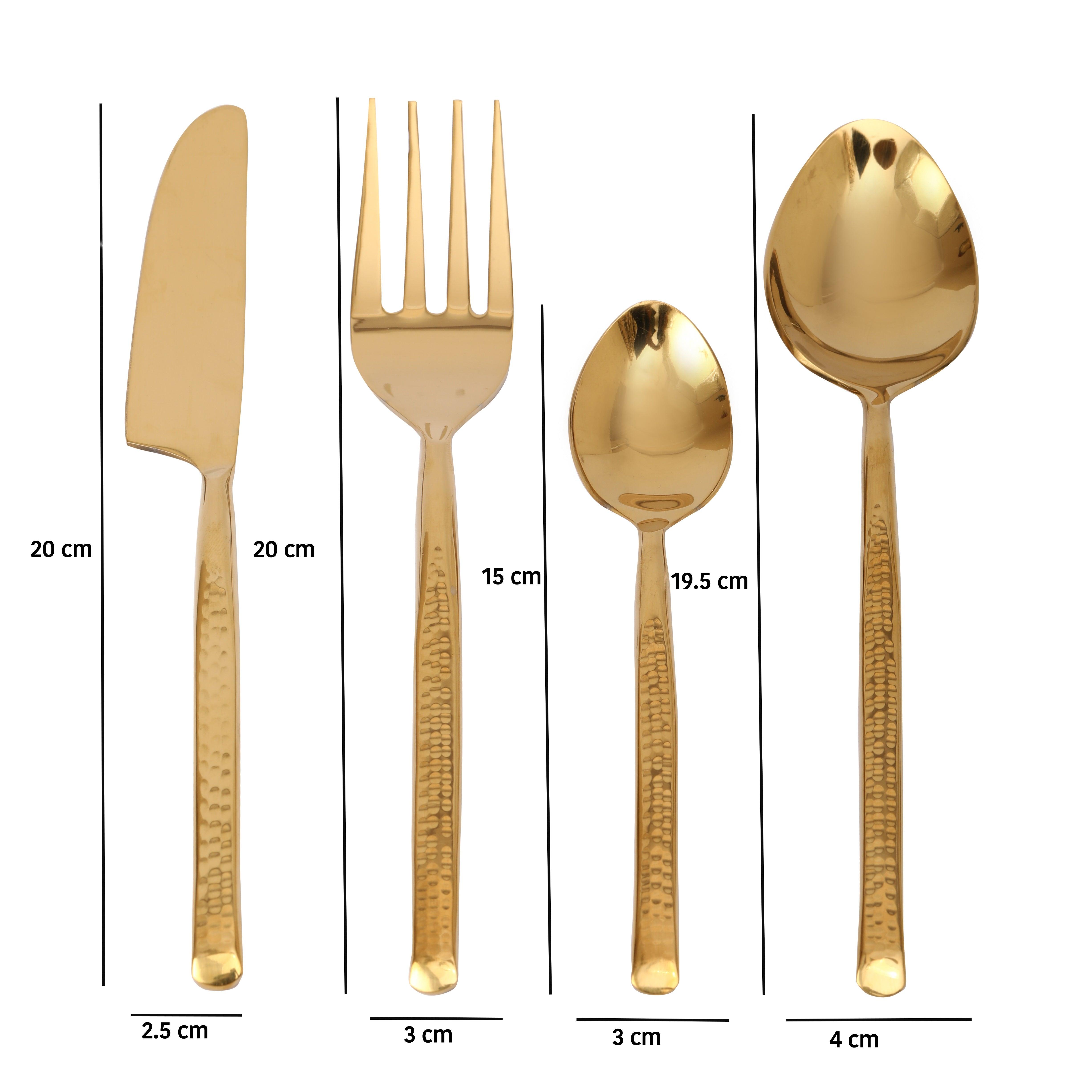 Artisan Dot Hammered Gold Cutlery Set of 16 - Ouch Cart 