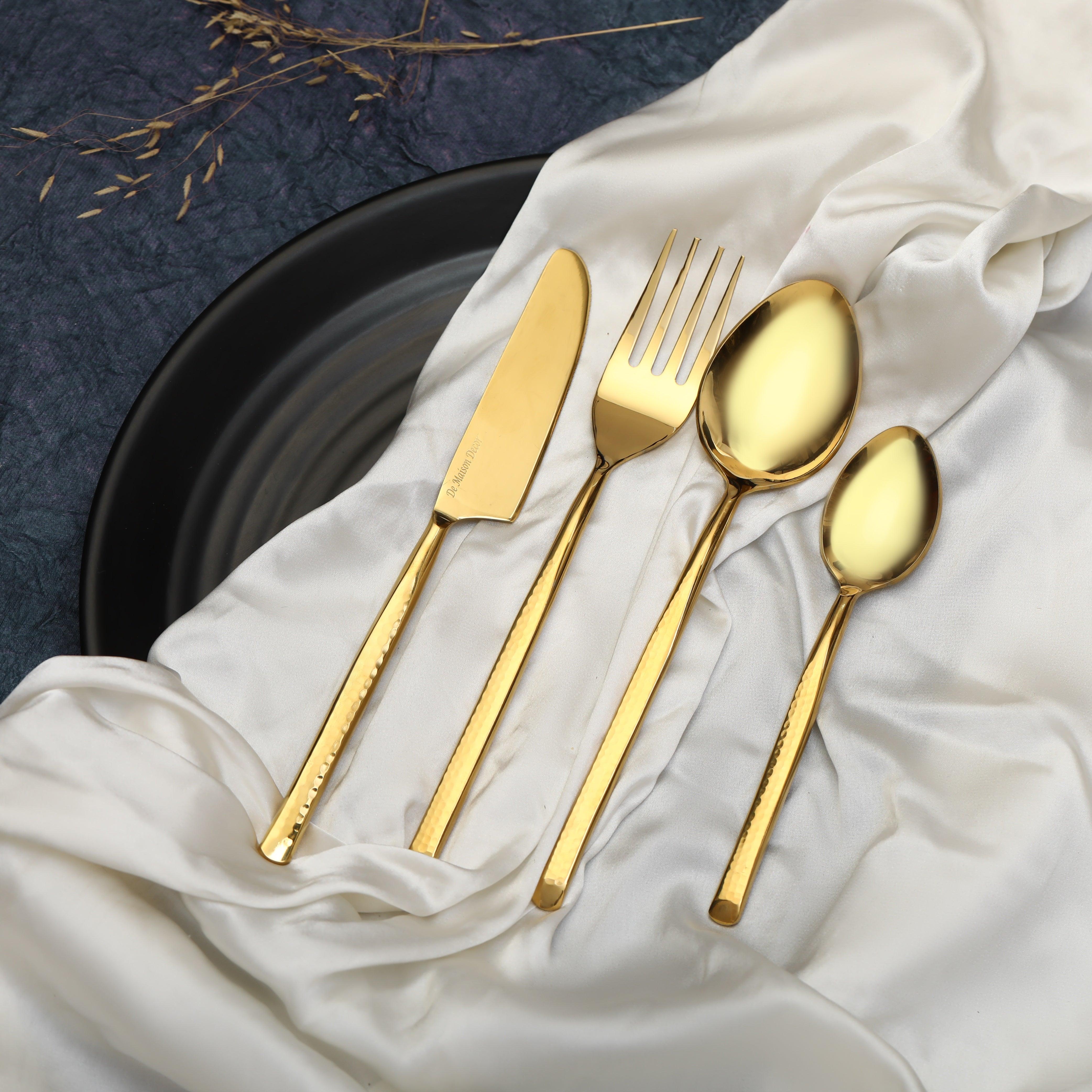 Artisan Dot Hammered Gold Cutlery Set of 16 - Ouch Cart 