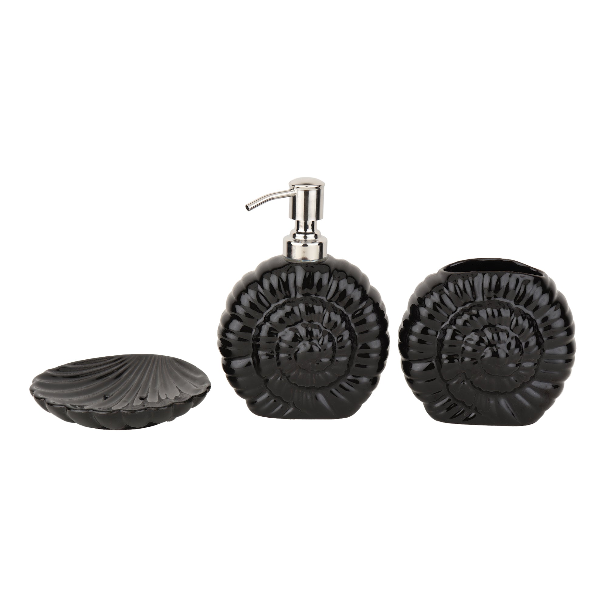 Shell Serenity Ceramic Bath Set In Black
