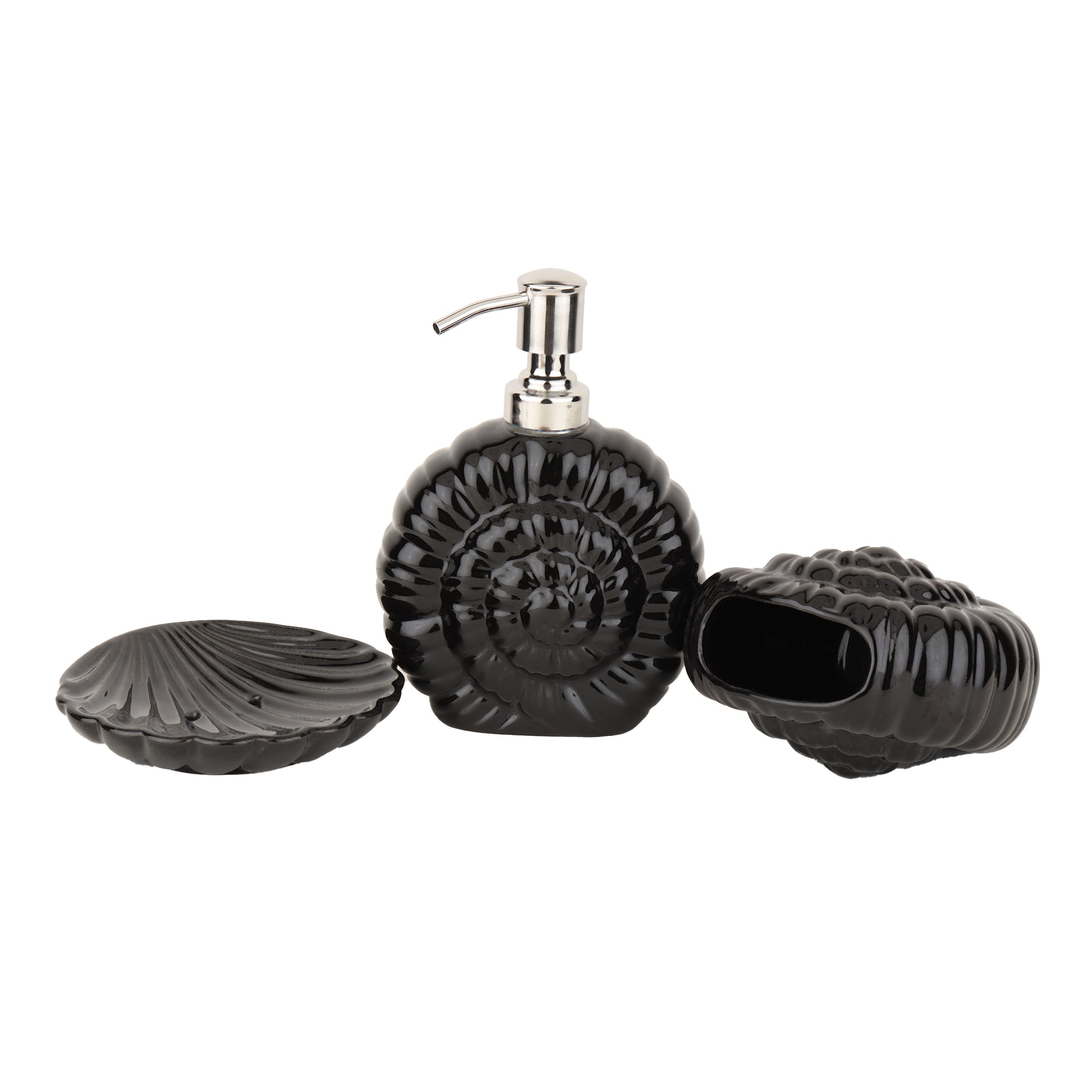 Shell Serenity Ceramic Bath Set In Black