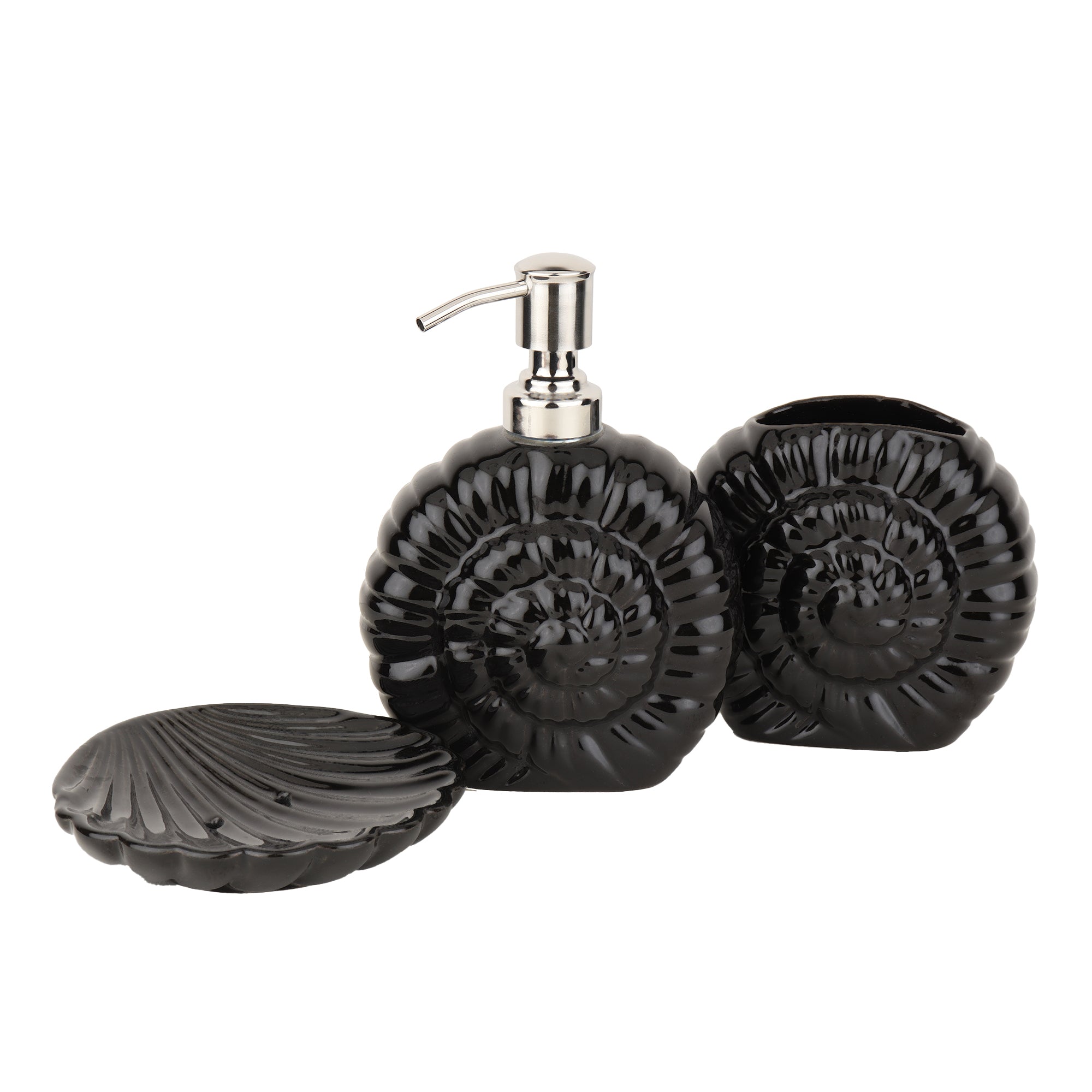 Shell Serenity Ceramic Bath Set In Black - OUCHCART