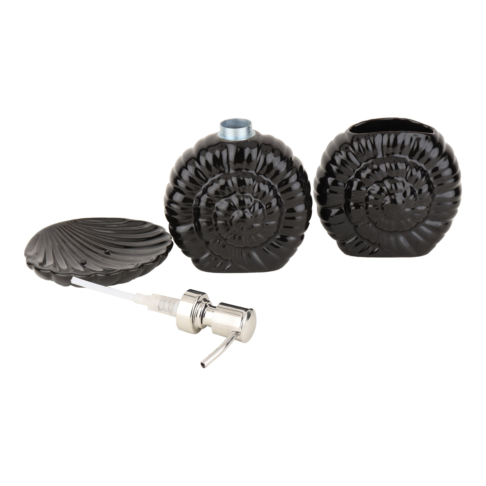 Shell Serenity Ceramic Bath Set In Black