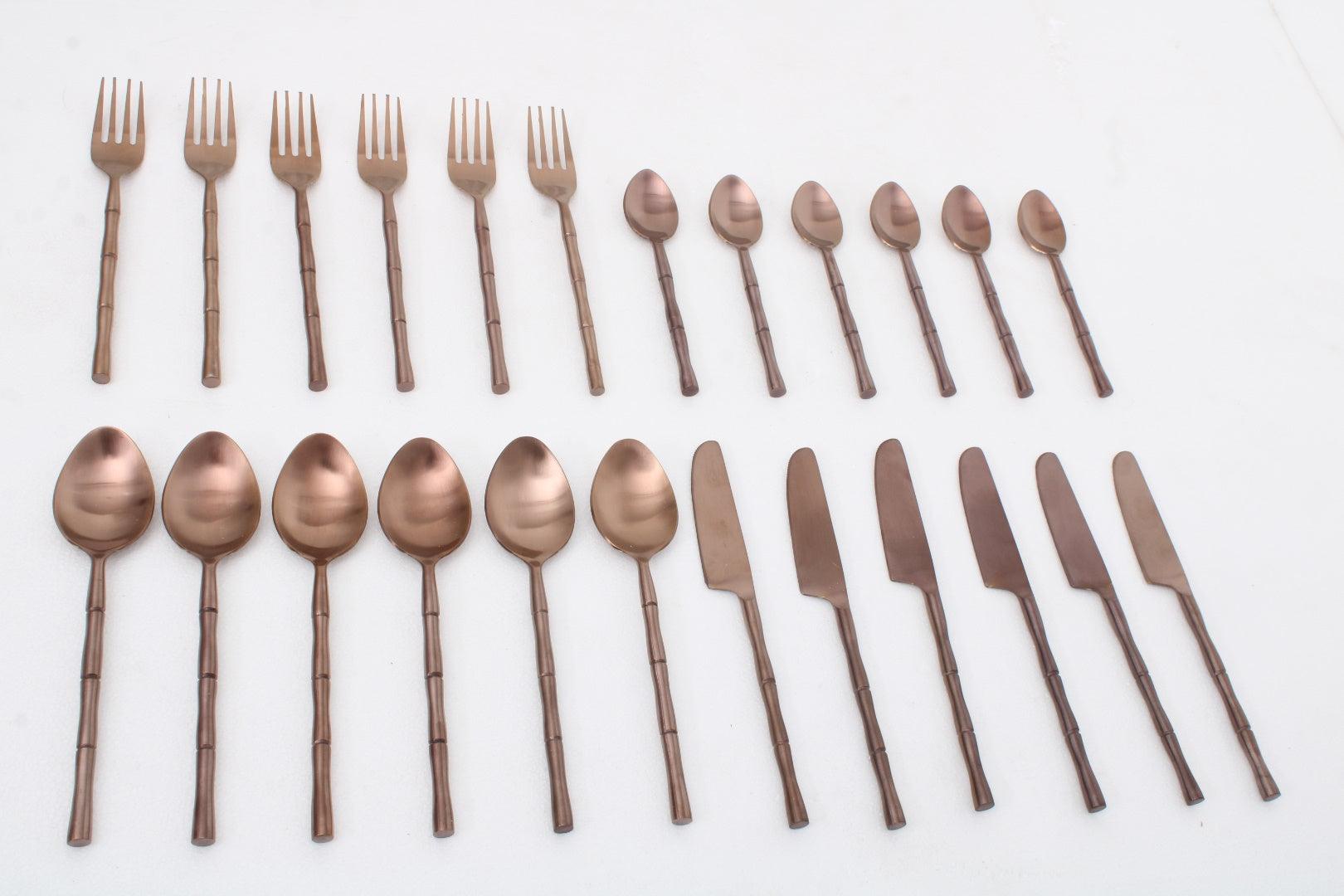 Bamboo Elegance Copper Cutlery Set of 24 - Ouch Cart 