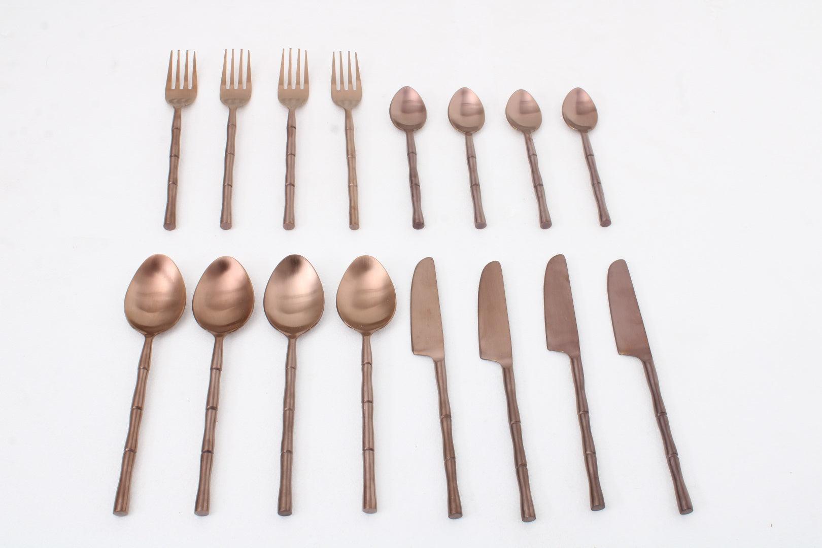 Bamboo Elegance Copper Cutlery Set of 16 - Ouch Cart 