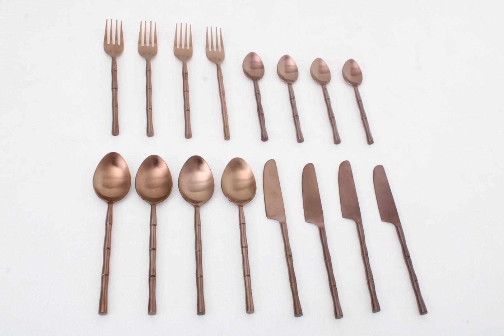 Bamboo Elegance Copper Cutlery Set of 16 - Ouch Cart 