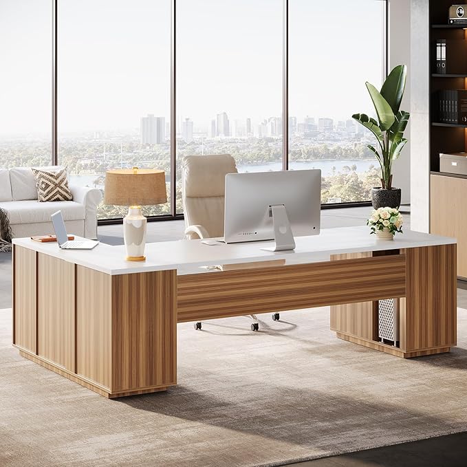 Ouch Cart Large L-Shaped Executive Office Desk with Storage