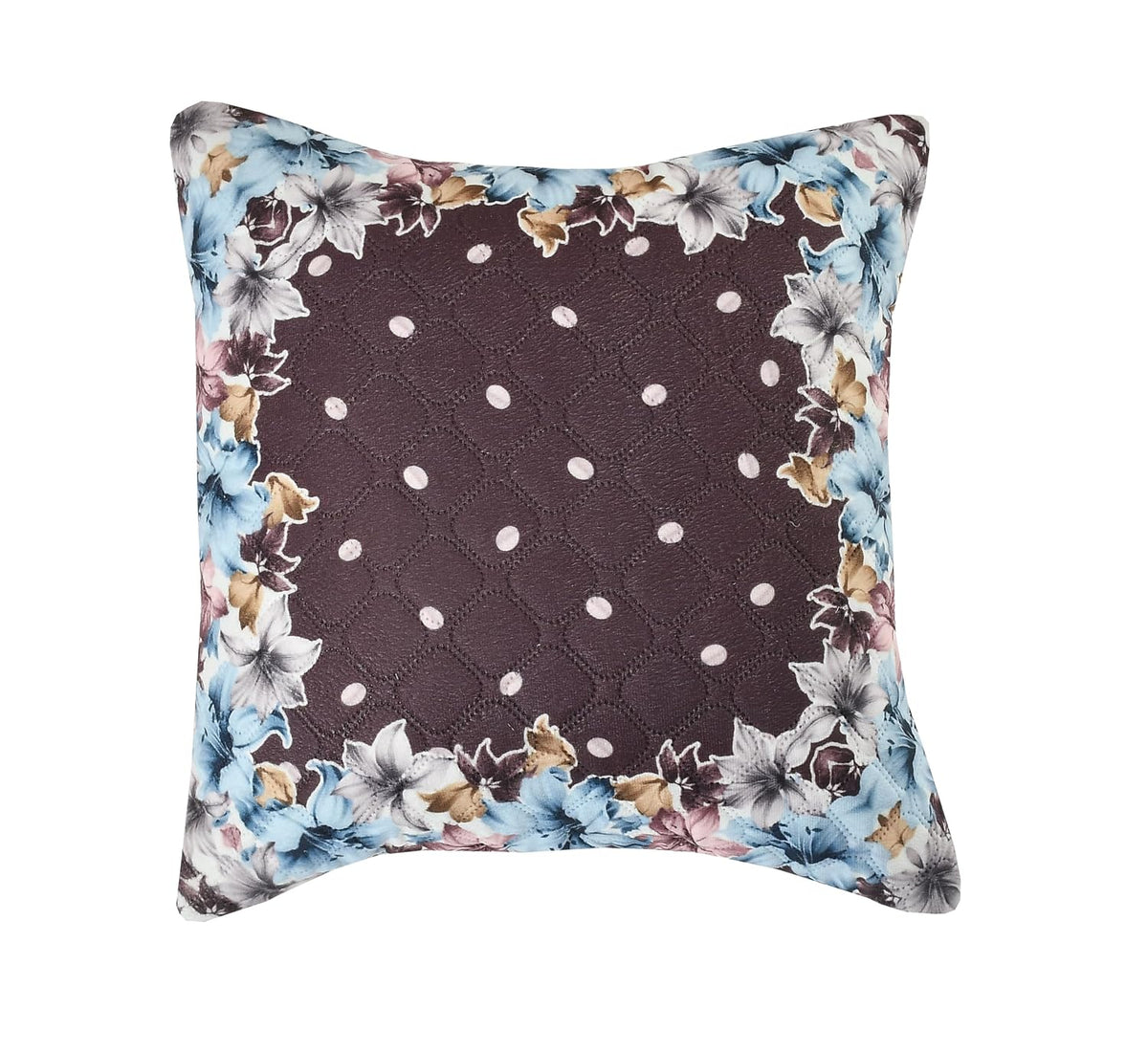 Premium Quilted Holland Velvet Cushion Covers, Coffee Floral, 16 x 16 Inch, Set of 5