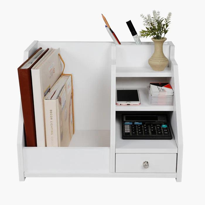 Multi Use Desktop Stationery Organizer Box with Drawer Rack (White) - Ouch Cart 